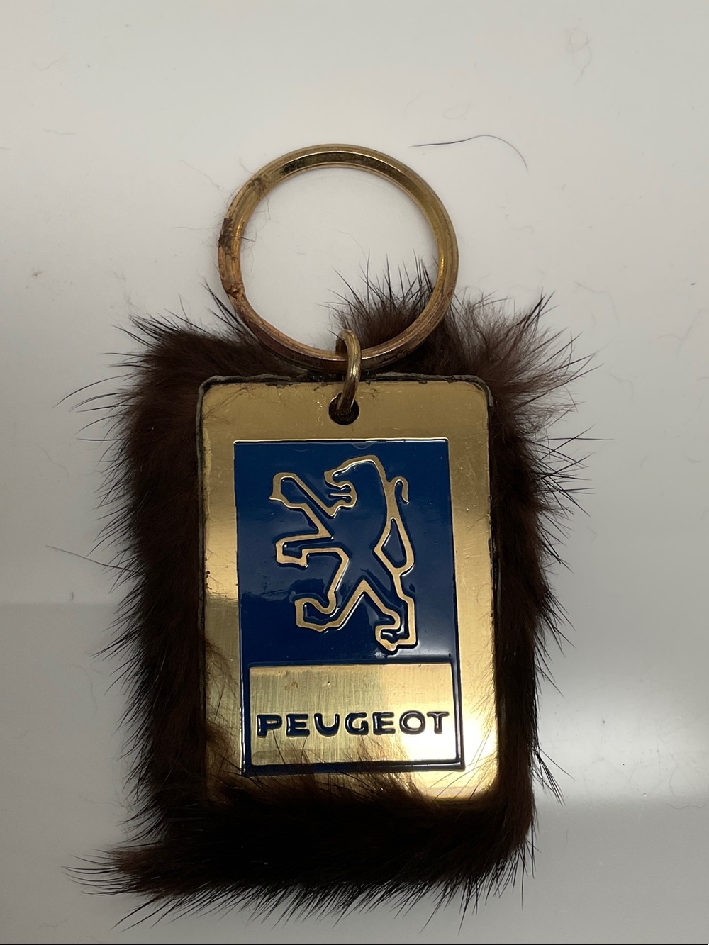 Peugeot Gold and Blue Faux-Fur Logo Key-Ring